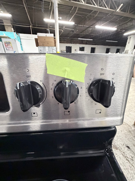 =Frigidaire glass top electric range 220v 5 burner quickly bake-warm zone bake broil self clean Refurbished BLACK fast boil 30" #EL3F45B