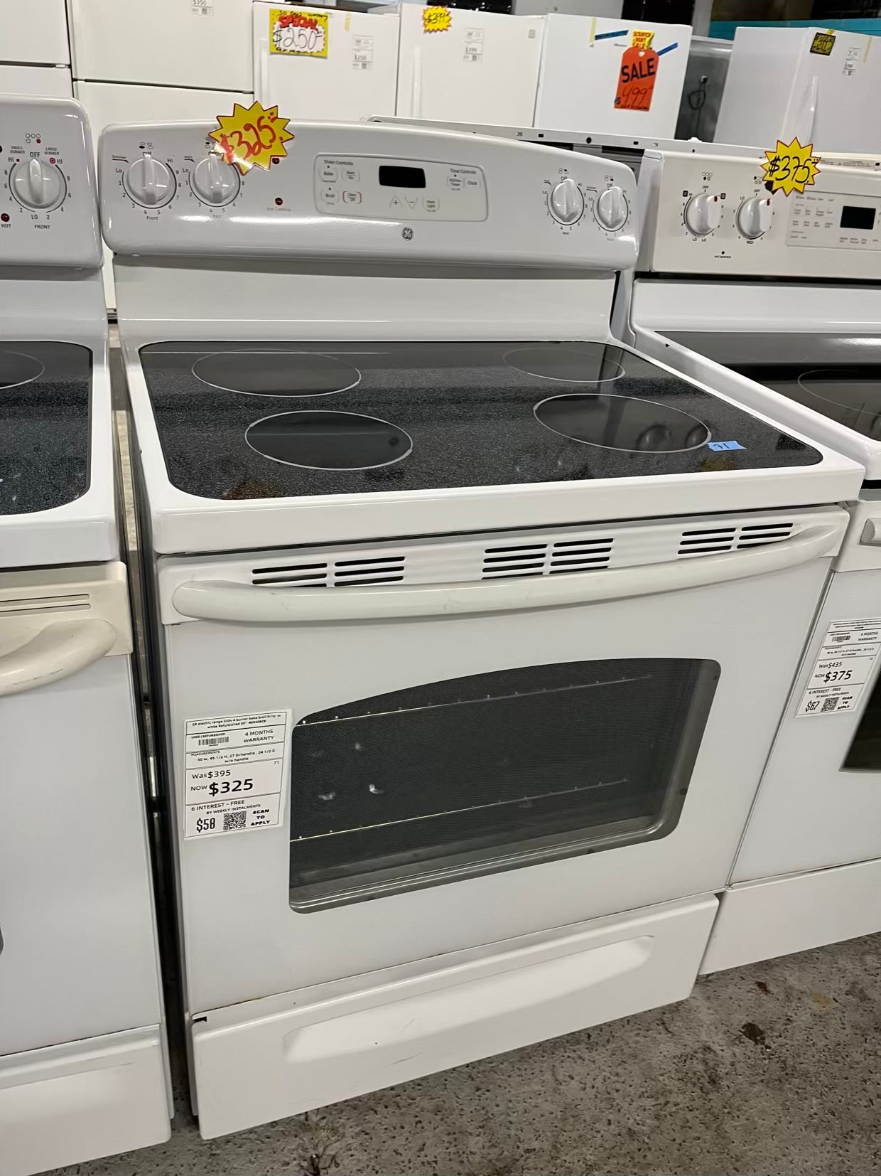 GE electric range 220v 4 burner bake broil hi/lo in white Refurbished 30" #ER408CB