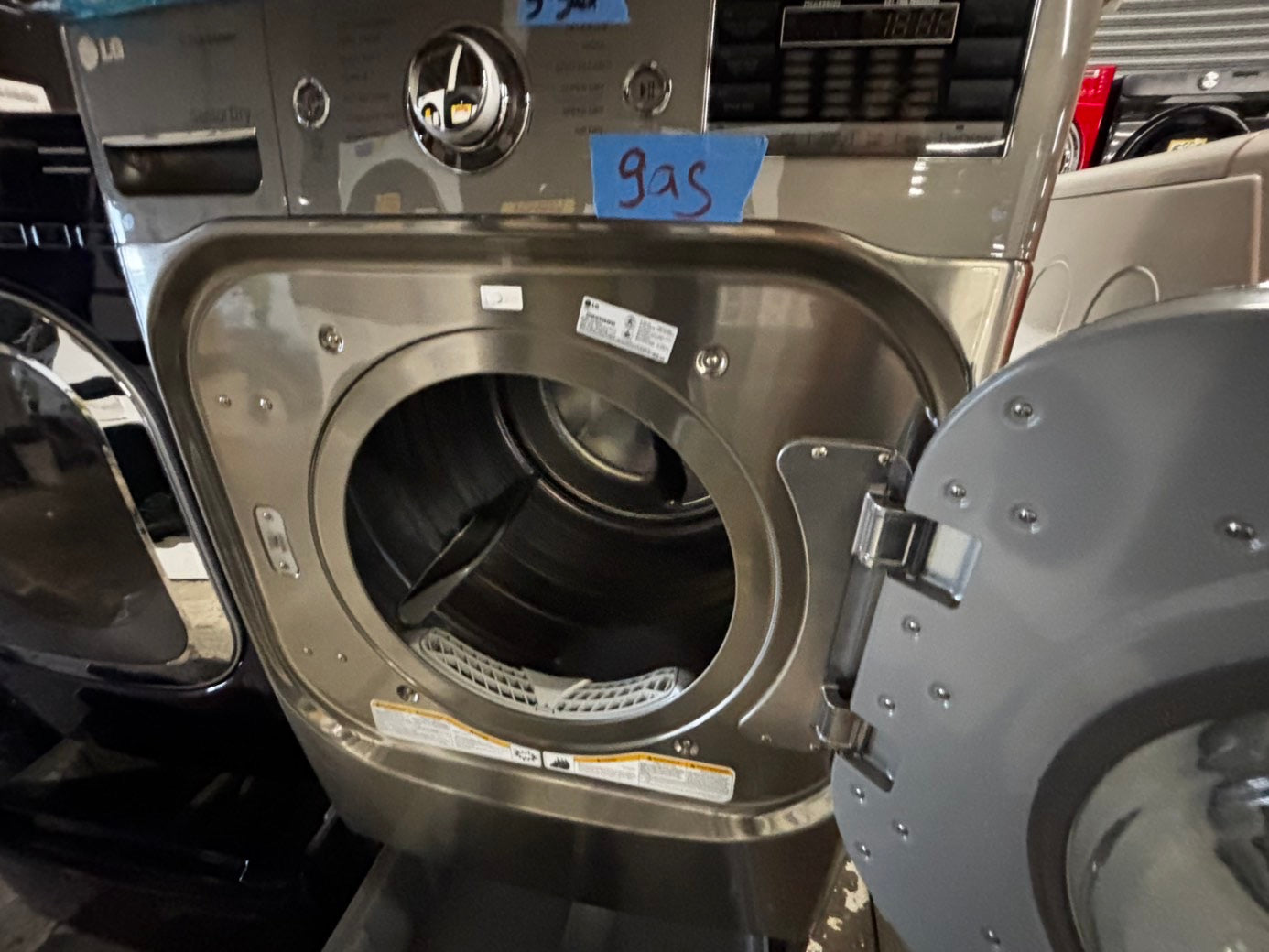 LG gas steam Dryer 29” mega capacity -gray front load w/pedestal extra storage stainless steel drum large capacity used- refurbished #GD339WB
