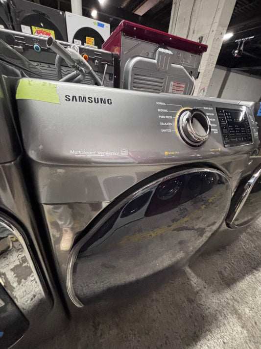 >Samsung Sensor dry steam electric 220v dryer front load stainless steel drum 7.5cu.ft. large capacity 27" gray #EDKF9L