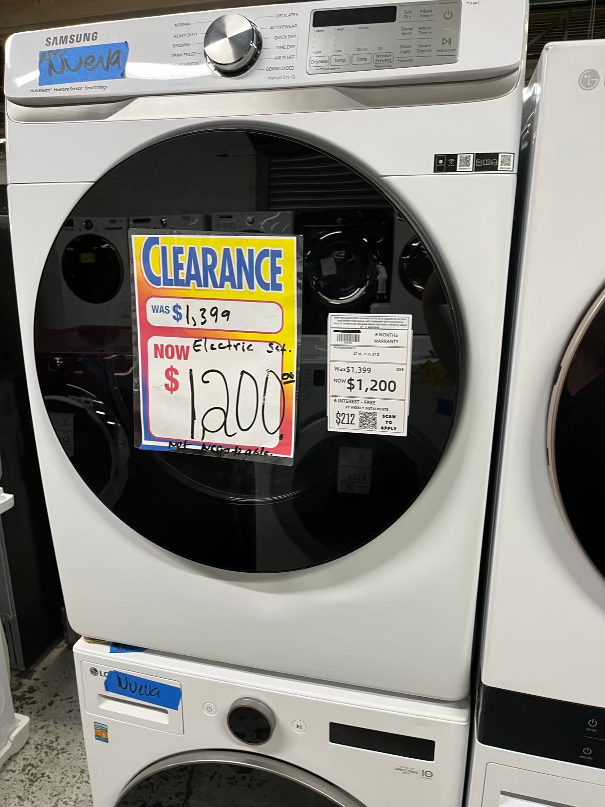 Open Box 📦 Scratch & Dent mix match LG 4.5 cu. ft. Capacity Smart Front Load ENERGY STAR Washer with TurboWash® 360° Al & Samsung 7.5 cu. ft. Vented Smart Stackable Electric 220v Dryer In White w/ Steam 27" in #WD634NB