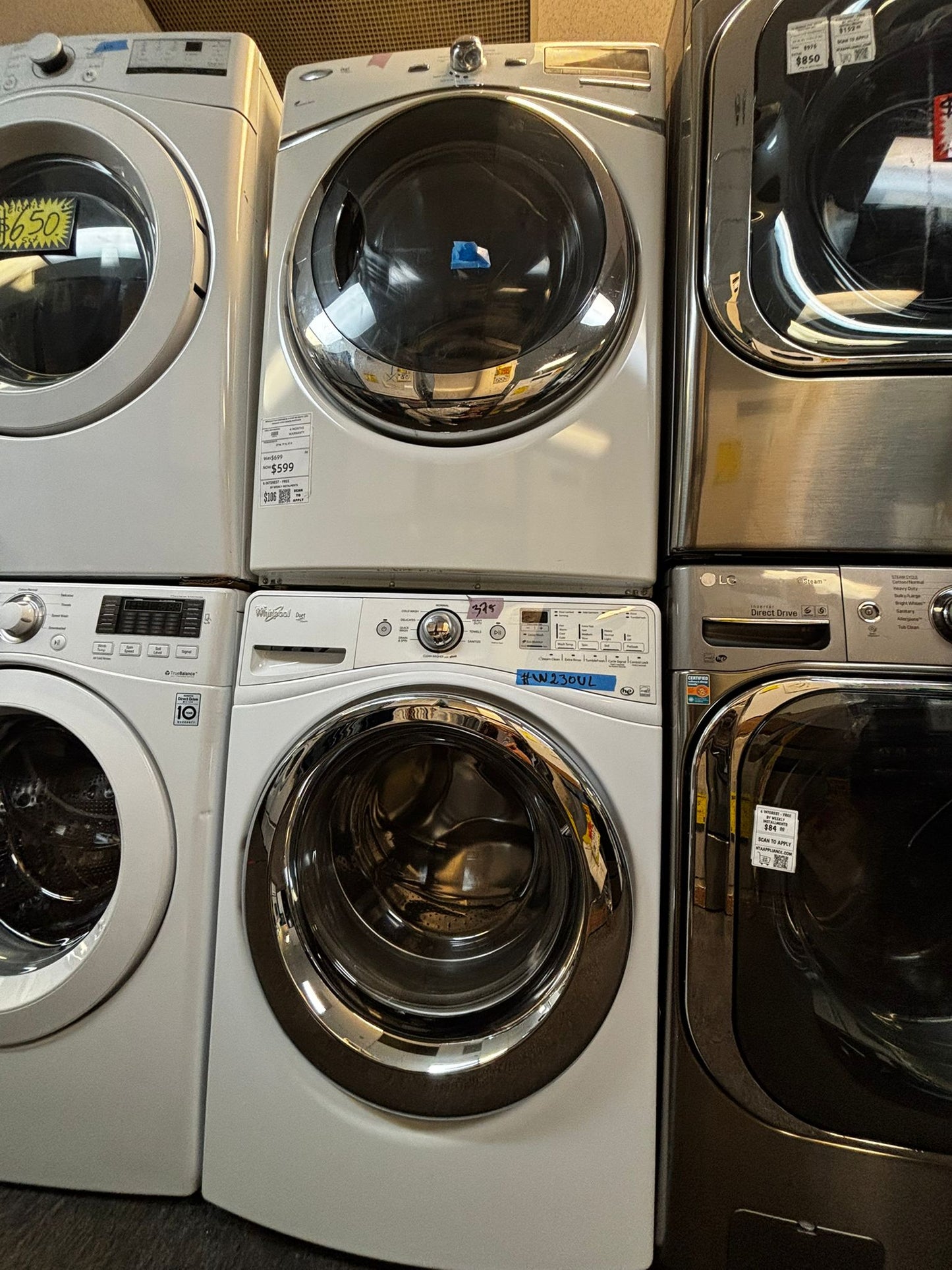 Whirlpool front load washer & dryer set electric 220v stackable large capacity #WD932LB