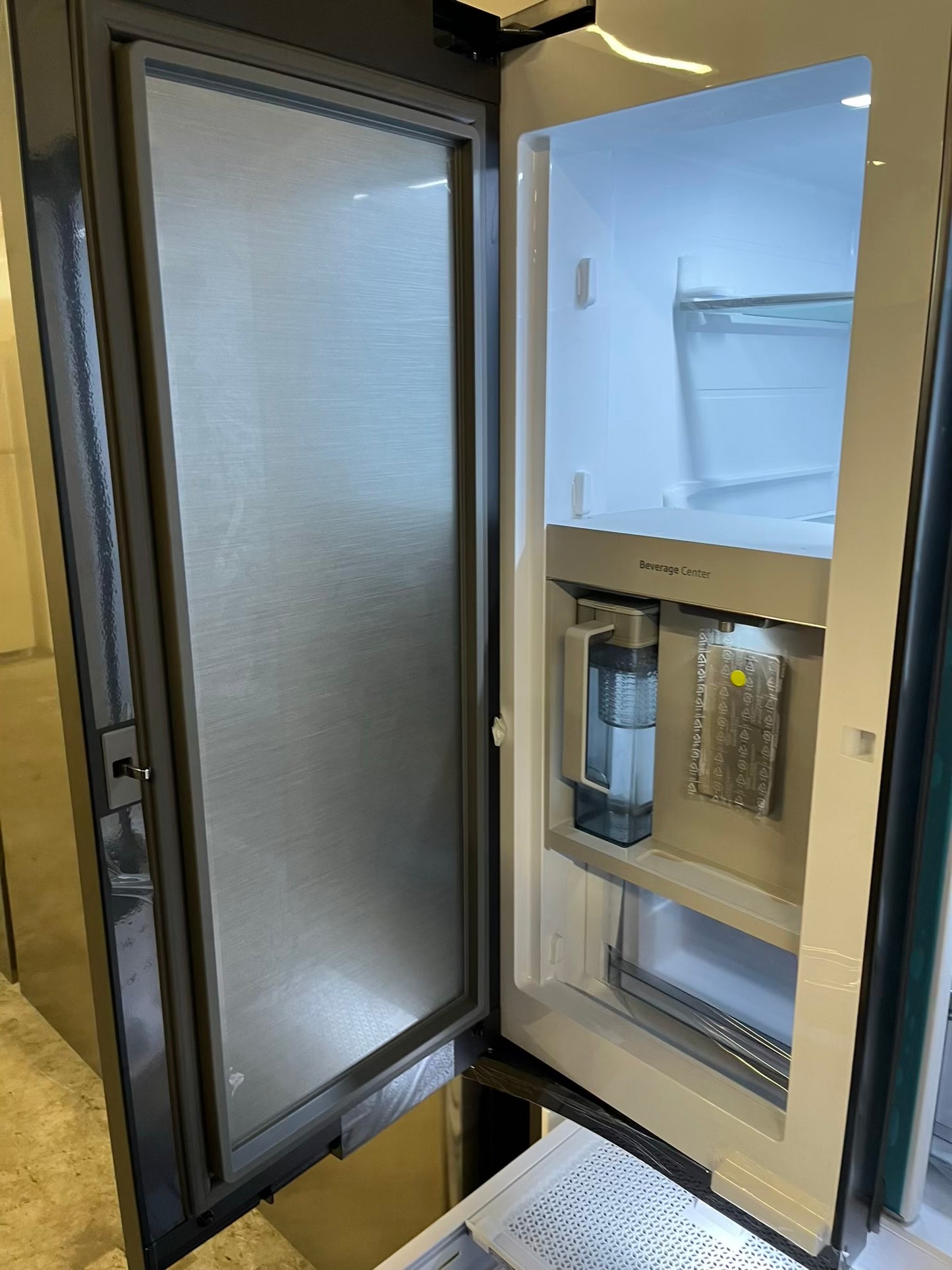 Open Box | Scratch & Dent - Samsung Bespoke 30 cu. ft. Standard Depth 3-Door French Door Smart Refrigerator with Family Hub in White Glass/Matt Grey Glass 36" #RF730JB-TR