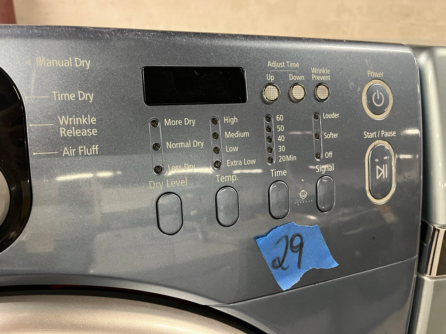 Samsung Dryer electric 220v in blue front load w/pedestal extra storage stainless steel drum large capacity 27" refurbished #ED347CB