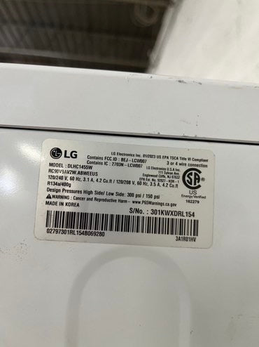 LG 24 white Front load washer and Steam electric dryer set stackable 240V #LG2455WB