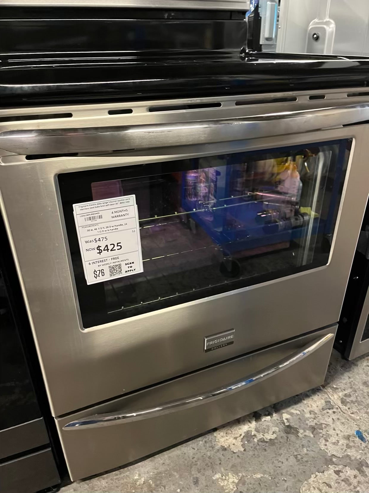 Frigidaire Electric 220v range 5 burner warmer zone stainless steel bake broil self clean 30" #ER513AB-TR