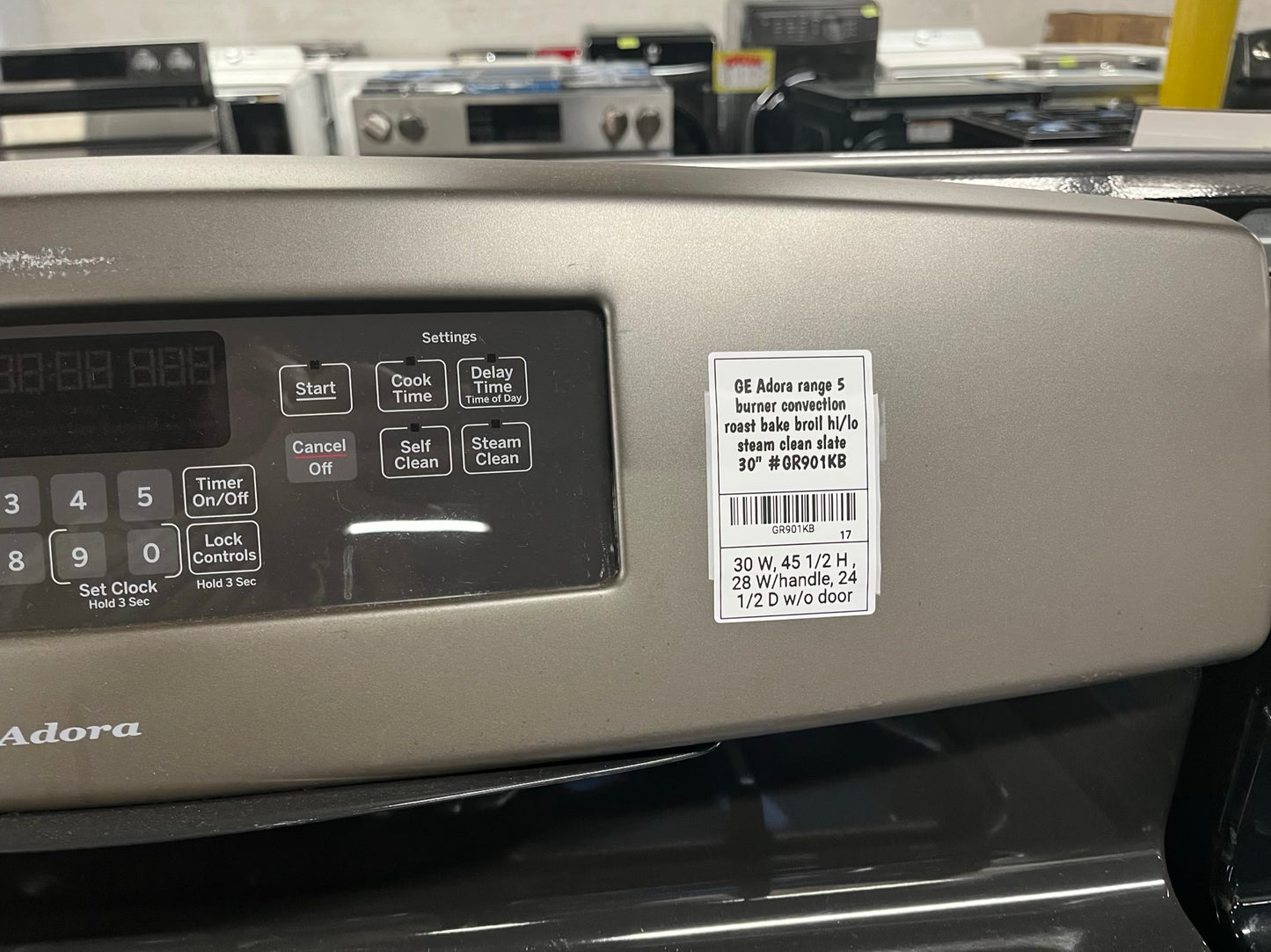 - GE Adora range 5 burner convection roast bake broil hi/lo steam clean slate used refurbished 30" #GR901KB