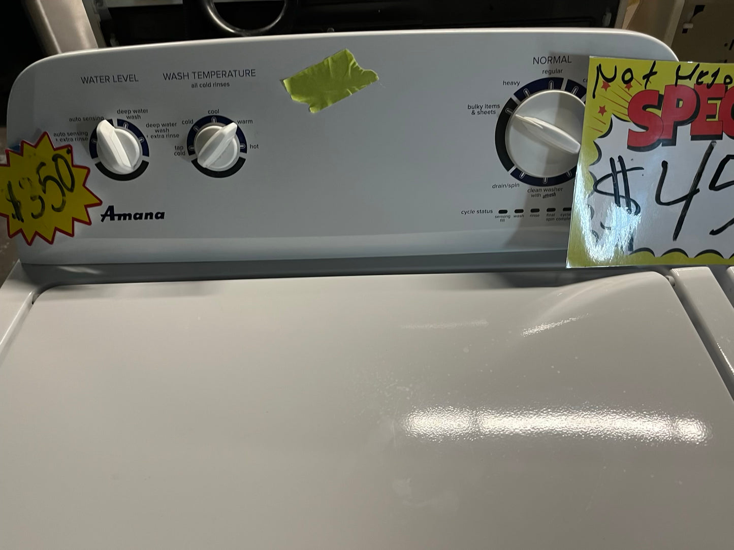 - Amana electric washer & dryer 220v set top load side by side #TWAM377WL