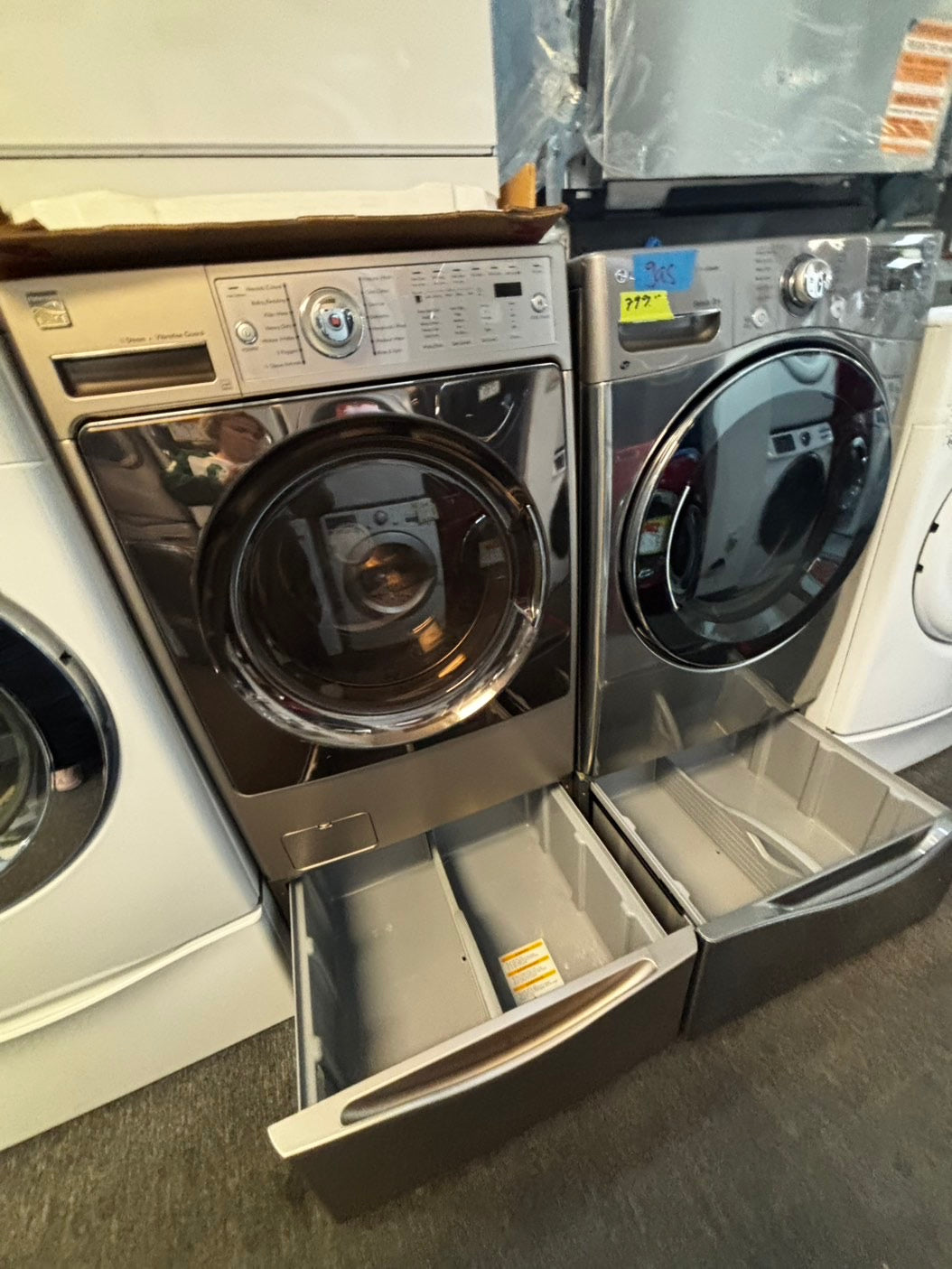 Mix & match set Kenmore washer & LG dryer gas set front load stackable or side by side large capacity stalnless steel drum w/pedestal extra storage 27" Refurbished #WDMX23L