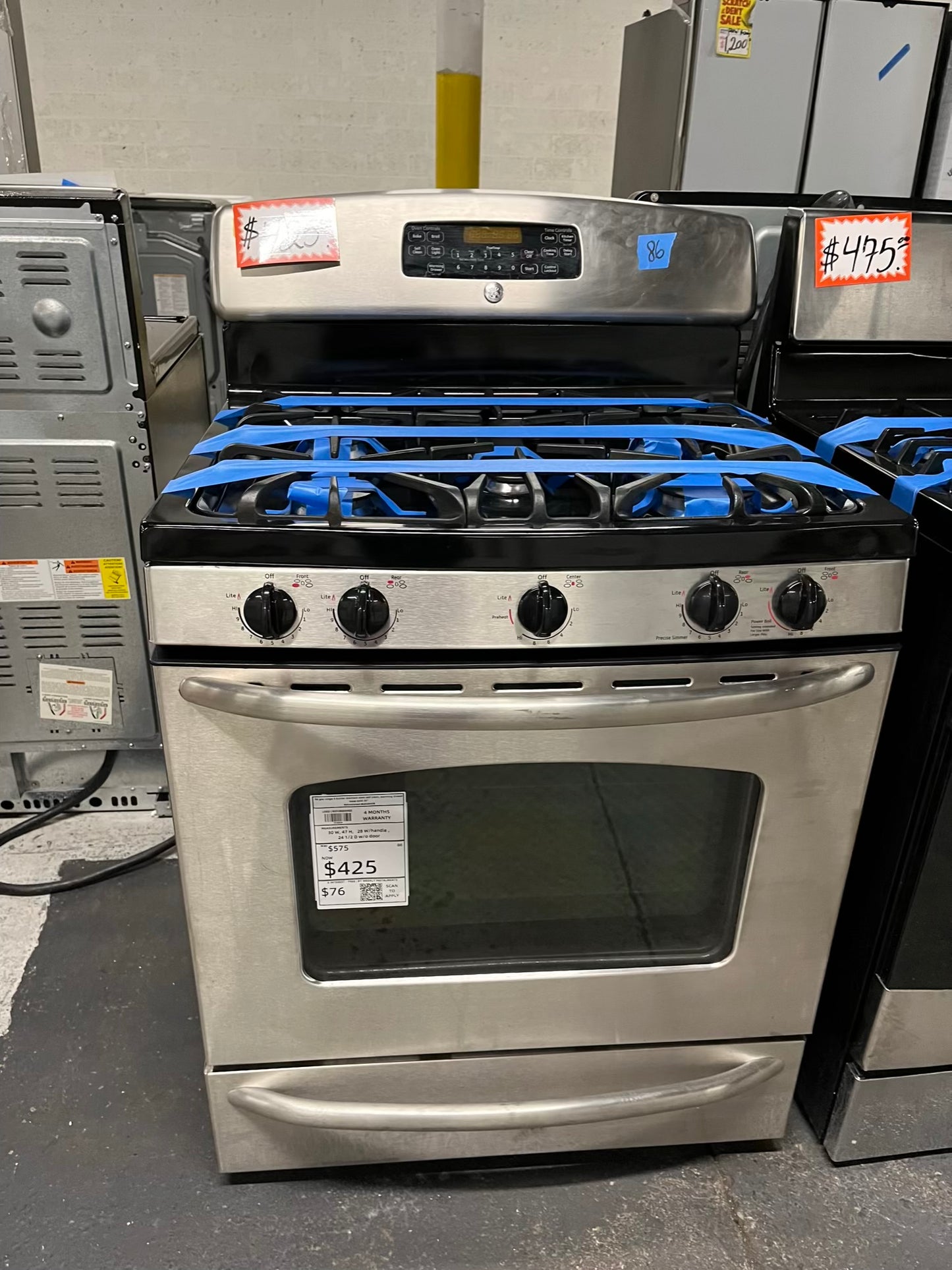 Ge gas range 5 burner stainless steel self clean, warming Drawer bake broil 30" Refurbished #GR389DB