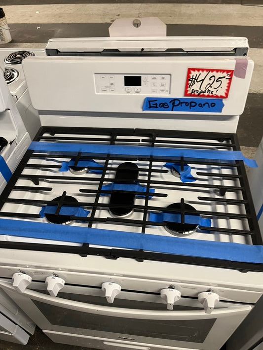 =Whirlpool Gas propane range 5- burner bake broil in white Refurbished 30° #GRPN16B