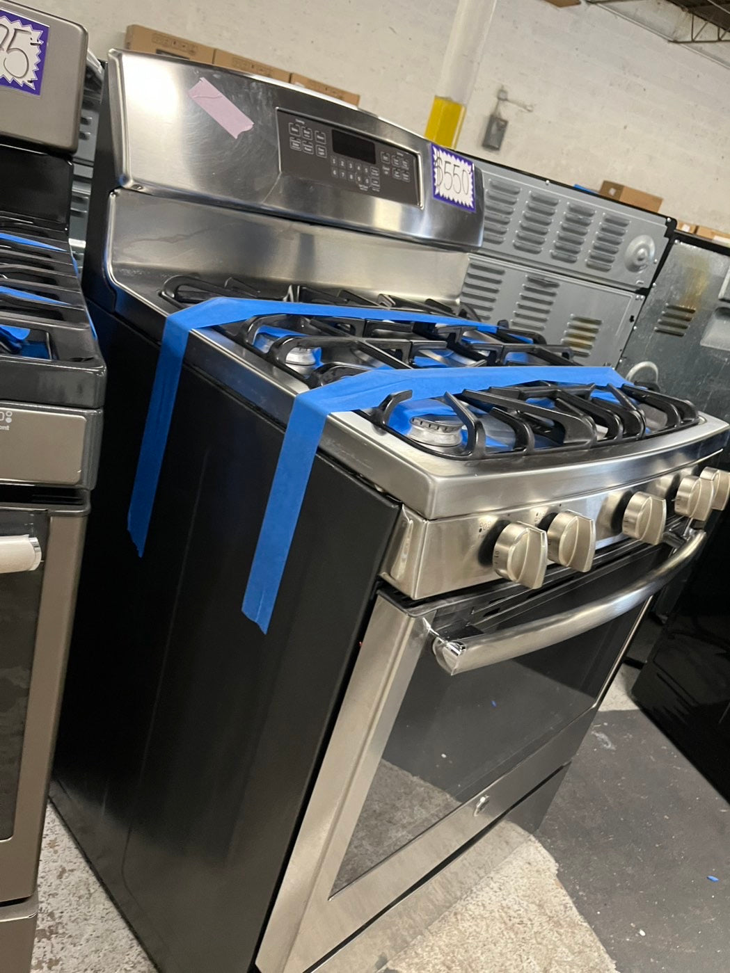 = GE Gas range convection oven 5 burner convection bake broil Hi/Lo self clean in stainless steel -used-Refurbished 30” #GE5TCB