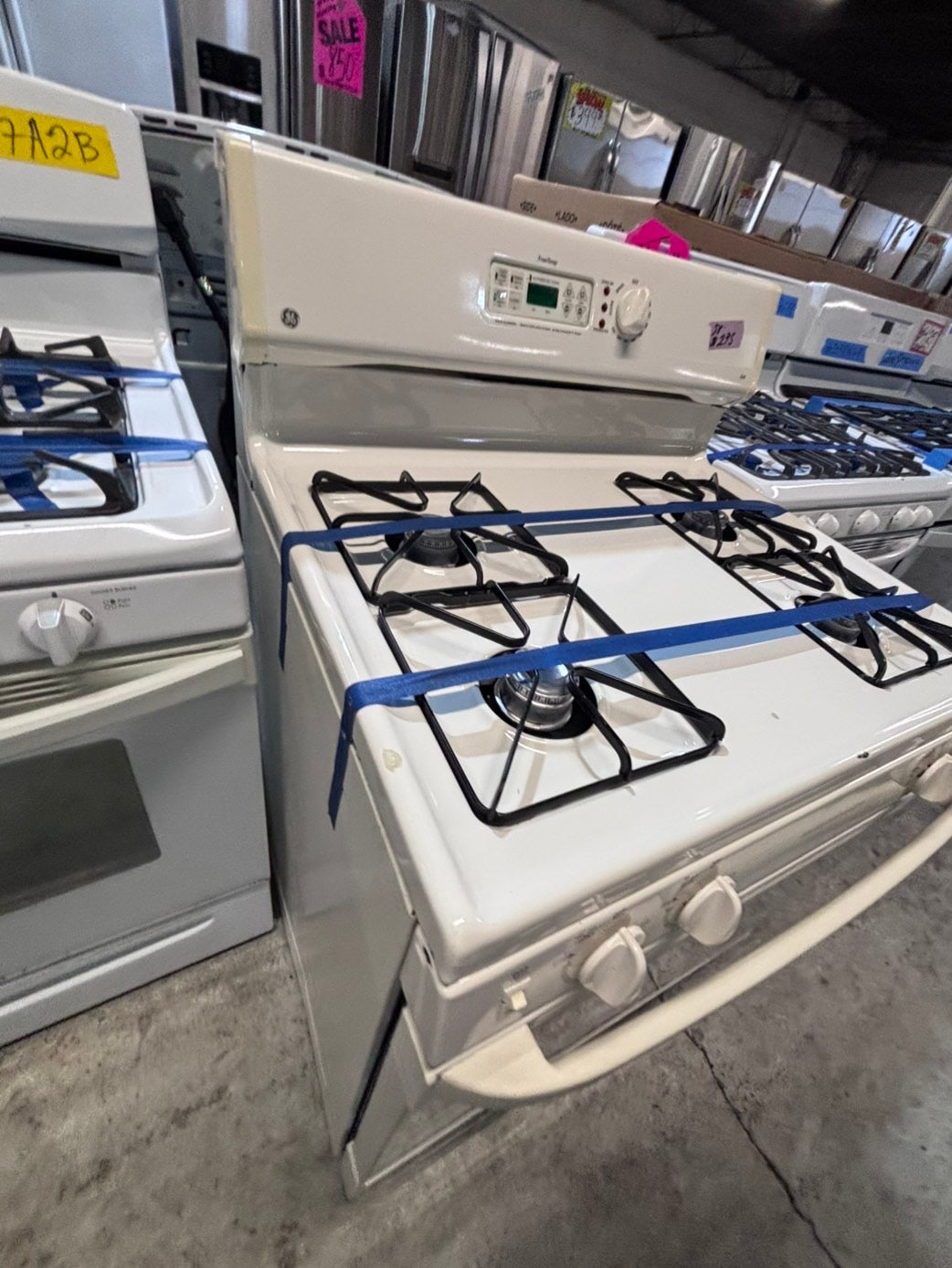 >*sale🔥GE off white Gas range 4 burner bake broil Hi/Lo self clean used-Refurbished 30” #GG612B