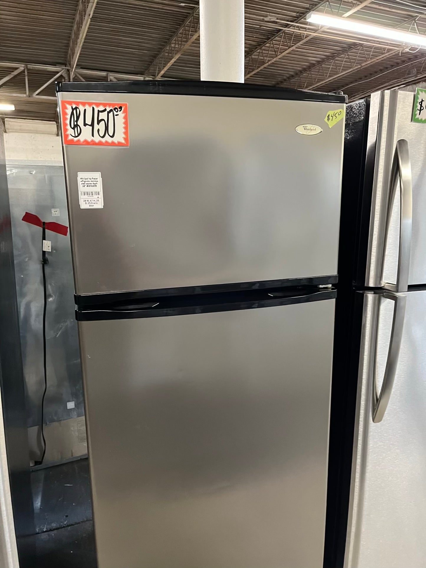- Whirlpool top freezer refigerator stainless steel counter depth 28" #RF304YB