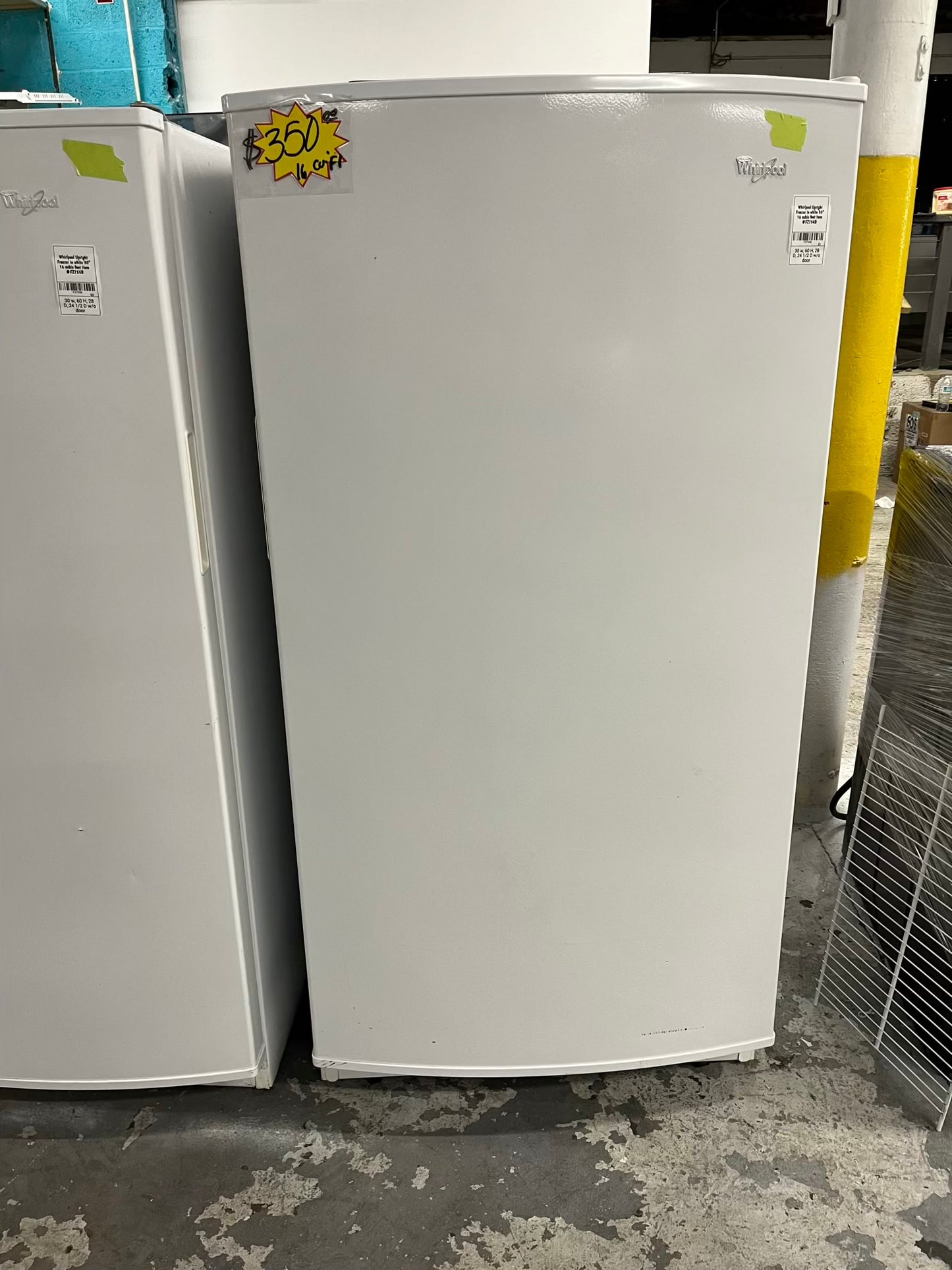 - Whirlpool Upright Freezer in white 30" 16 cubic feet Item #FZ754B