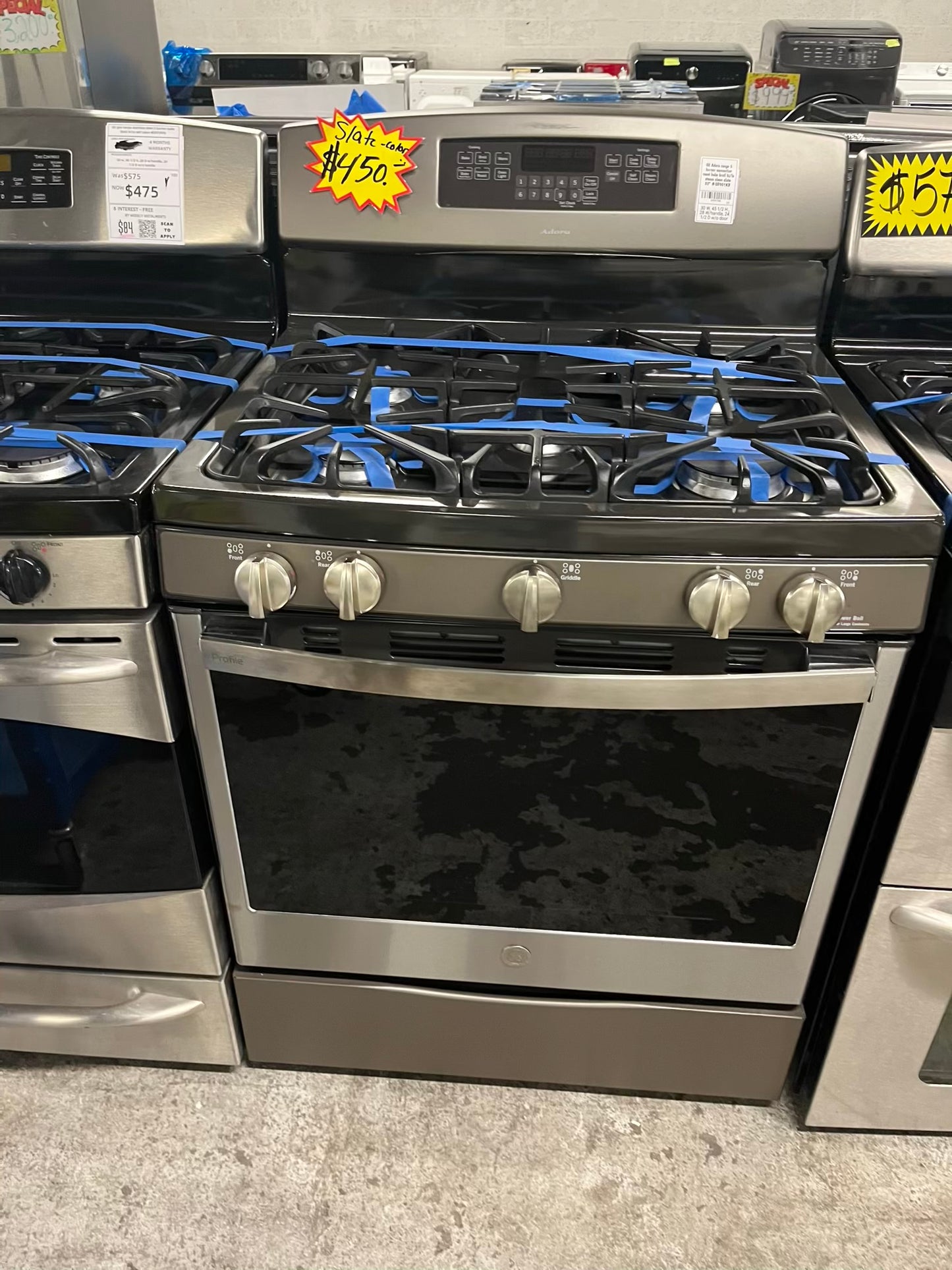- GE Adora range 5 burner convection roast bake broil hi/lo steam clean slate used refurbished 30" #GR901KB