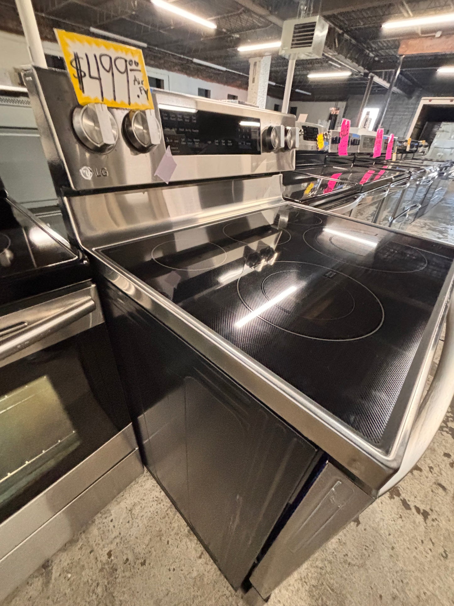 >LG Air-fry Glass Top electric stove stainless steel convection oven bake broil 4 burner Self clean 30” used-Refurbished #WZX223B