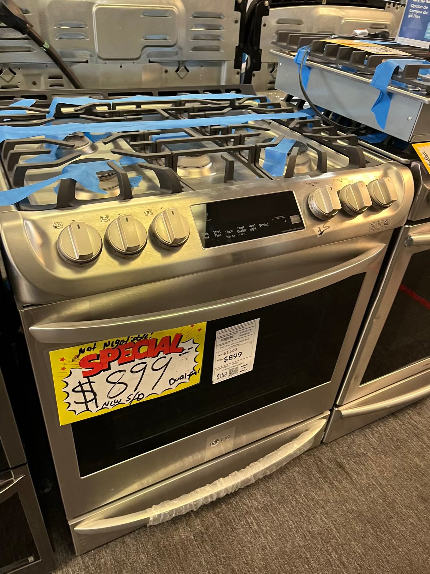 Open Box 6.3 cu. ft. Smart wi-fi Enabled Dual Fuel Slide-in Range with ProBake Convection® and EasyClean® combines a gas cooktop with an electric 220v oven #GR296DL