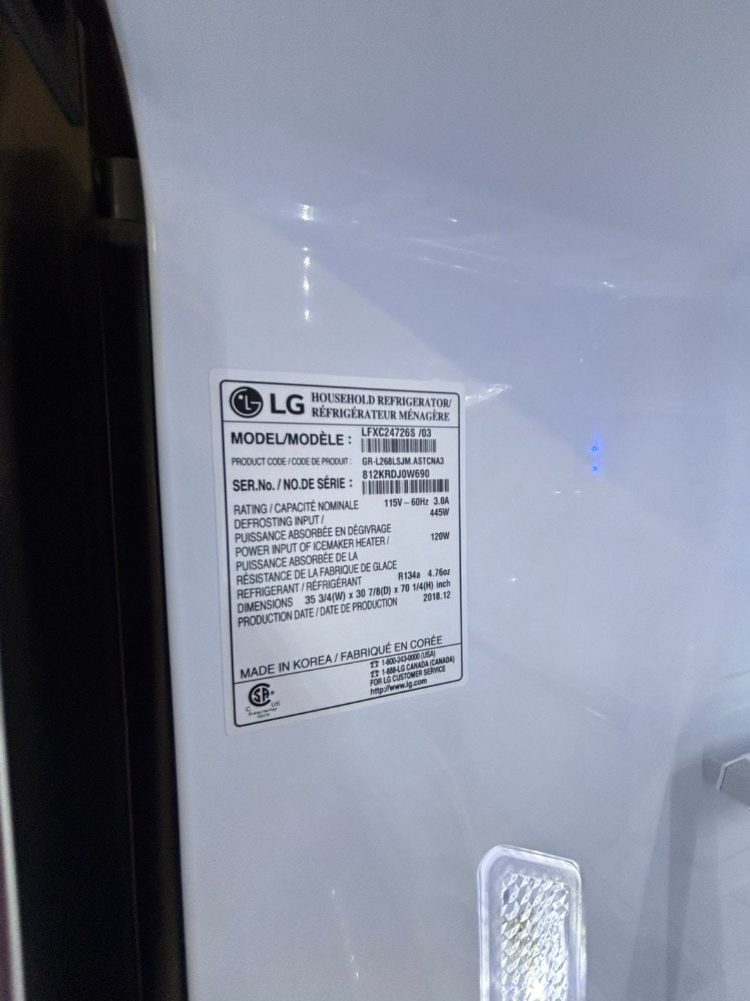 >LG French door Refrigerator counter depth stainless steel w/ ice water dispenser 36" #RTA24B