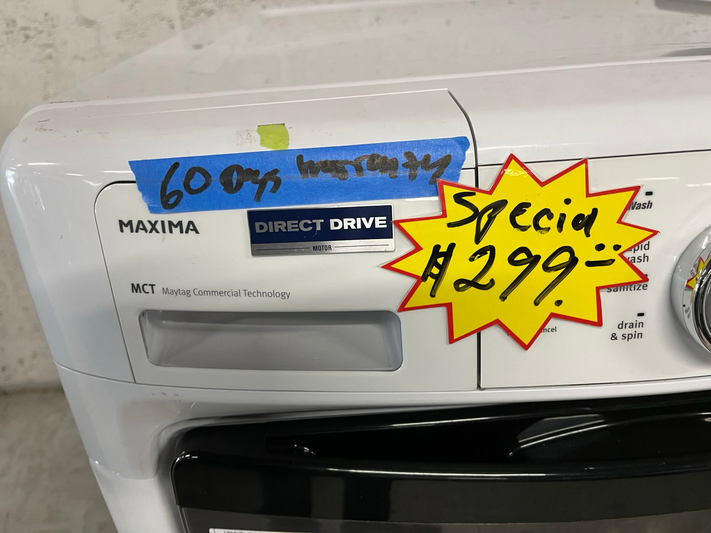 Maytag Maxima front load washing machine large capacity stainless steel drum stackable 27" #W407YB