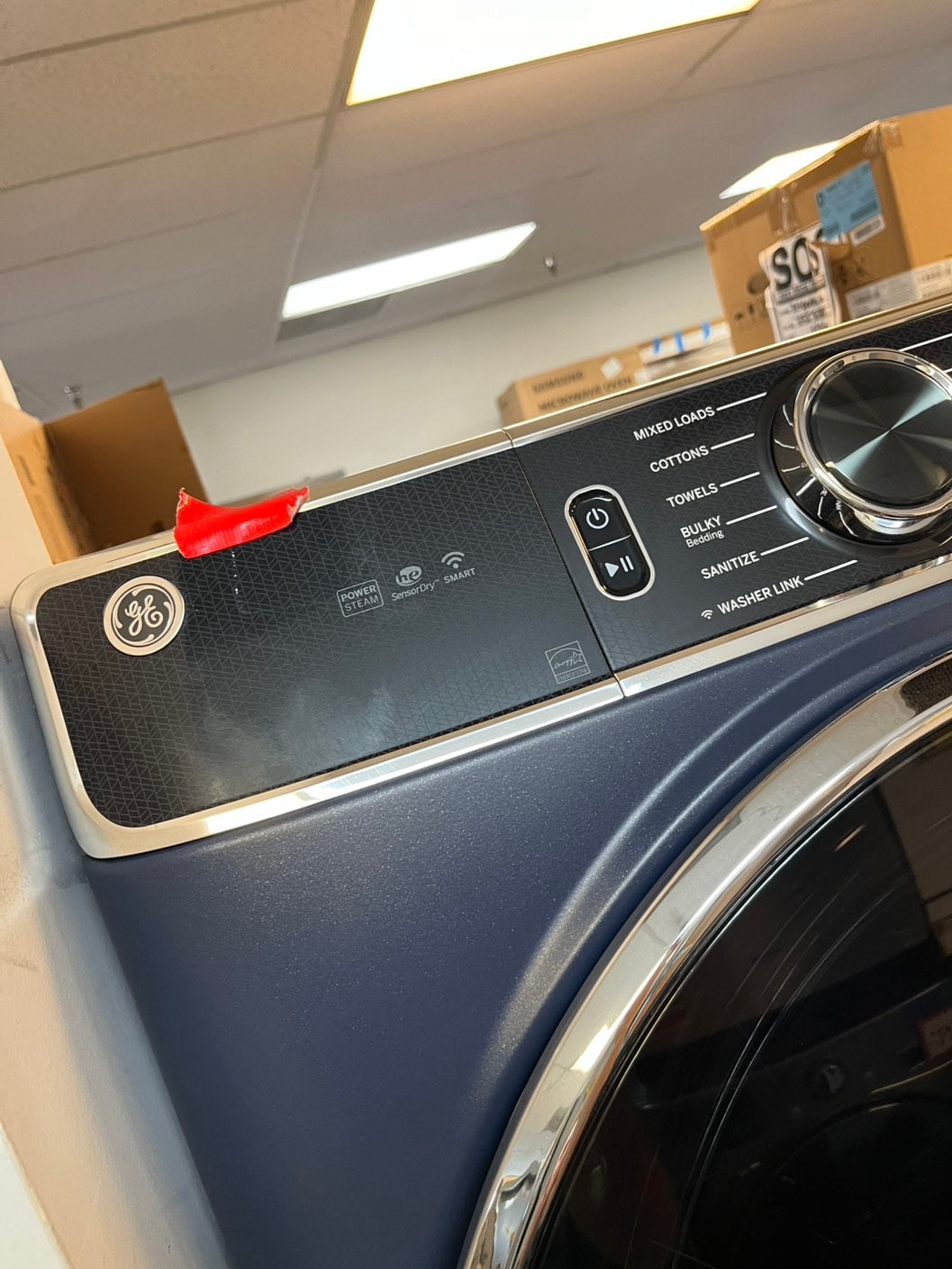 Ge - 7.8 Cu. Ft. Stackable Smart sensor dry power steam Electric Dryer with Steam and Sensor Dry - Graphite Steel 28" #RF2089L