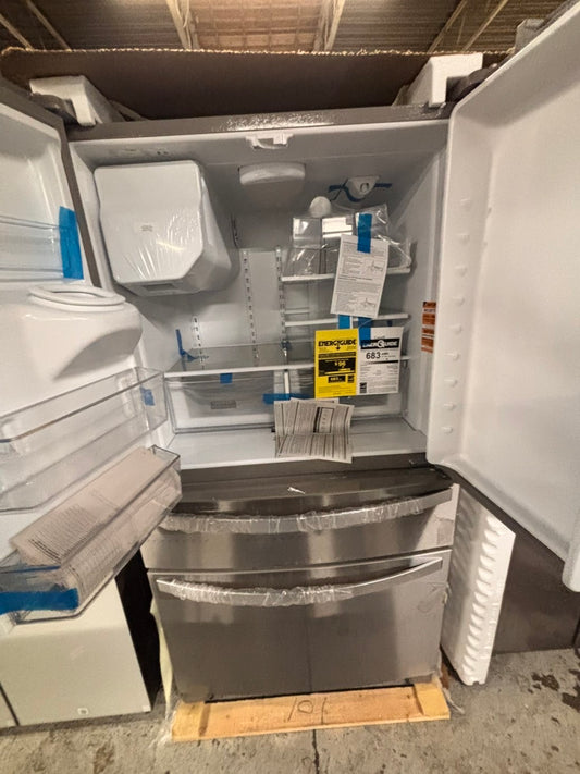 >Whirlpool - 25 Cu. Ft. Wide French Door Bottom Mount Refrigerator with Two-Tier Freezer Storage - Stainless Steel #FDWR331B