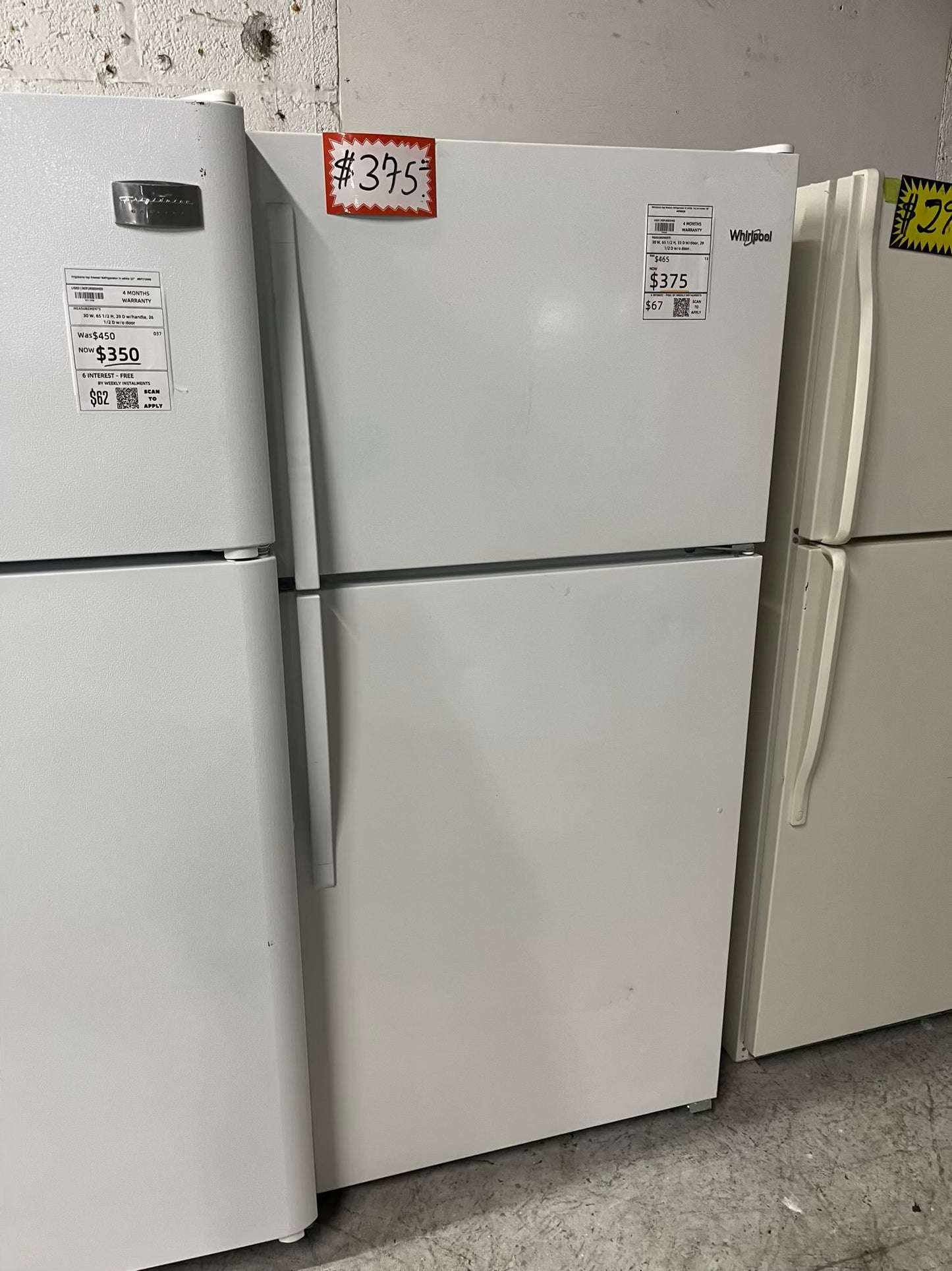 - Whirlpool top freezer refrigerator in white no ice maker used refurbished 30" #RF889JB