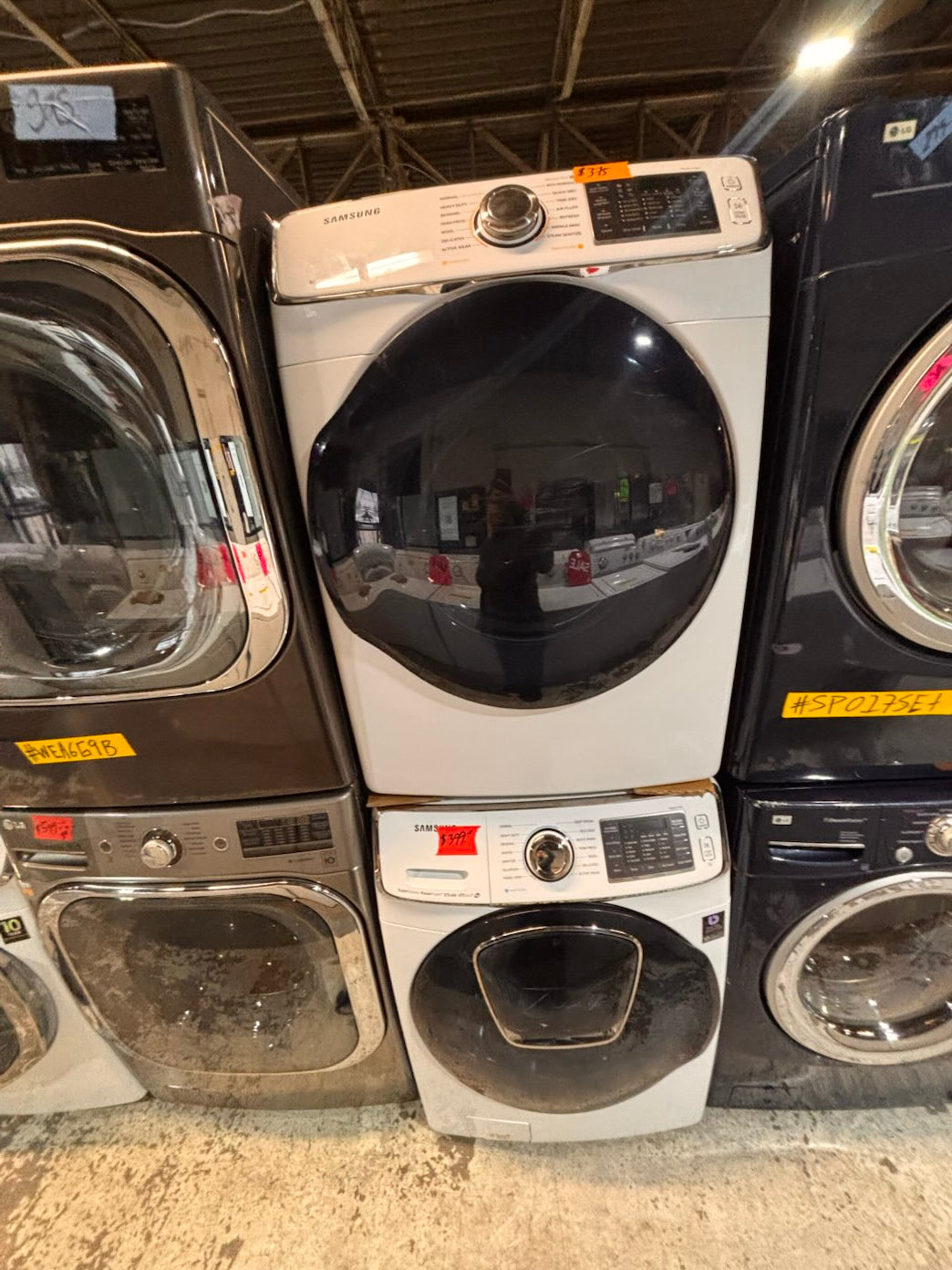 }} Samsung add-wash washer large capacity& electric dryer steam set front load stackable or side by side white 27” in used-Refurbished working 💯 with warranty #SFH375ET