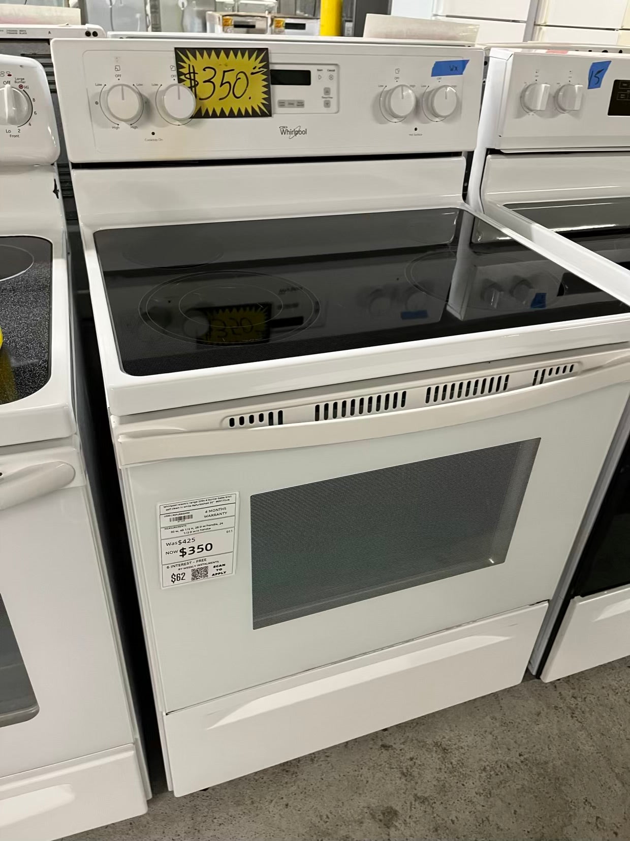 Whirlpool electric range 220v 4 burner bake broil self clean in white Refurbished 30" #ER175UB