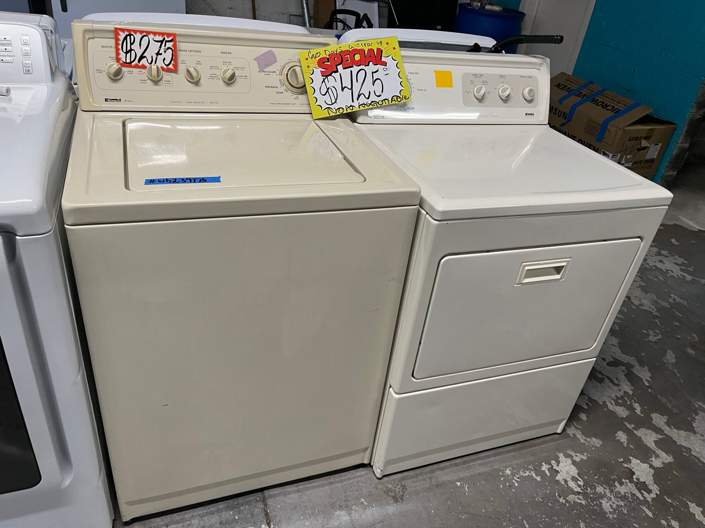 - Kenmore washer & dryer set electric 220v side x side top load w/agitator used-refurbished #WD239TB