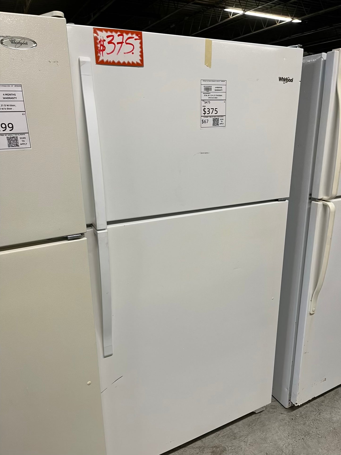- Whirlpool Top freezer refrigerator in white 33" #RF893XB in Refurbished