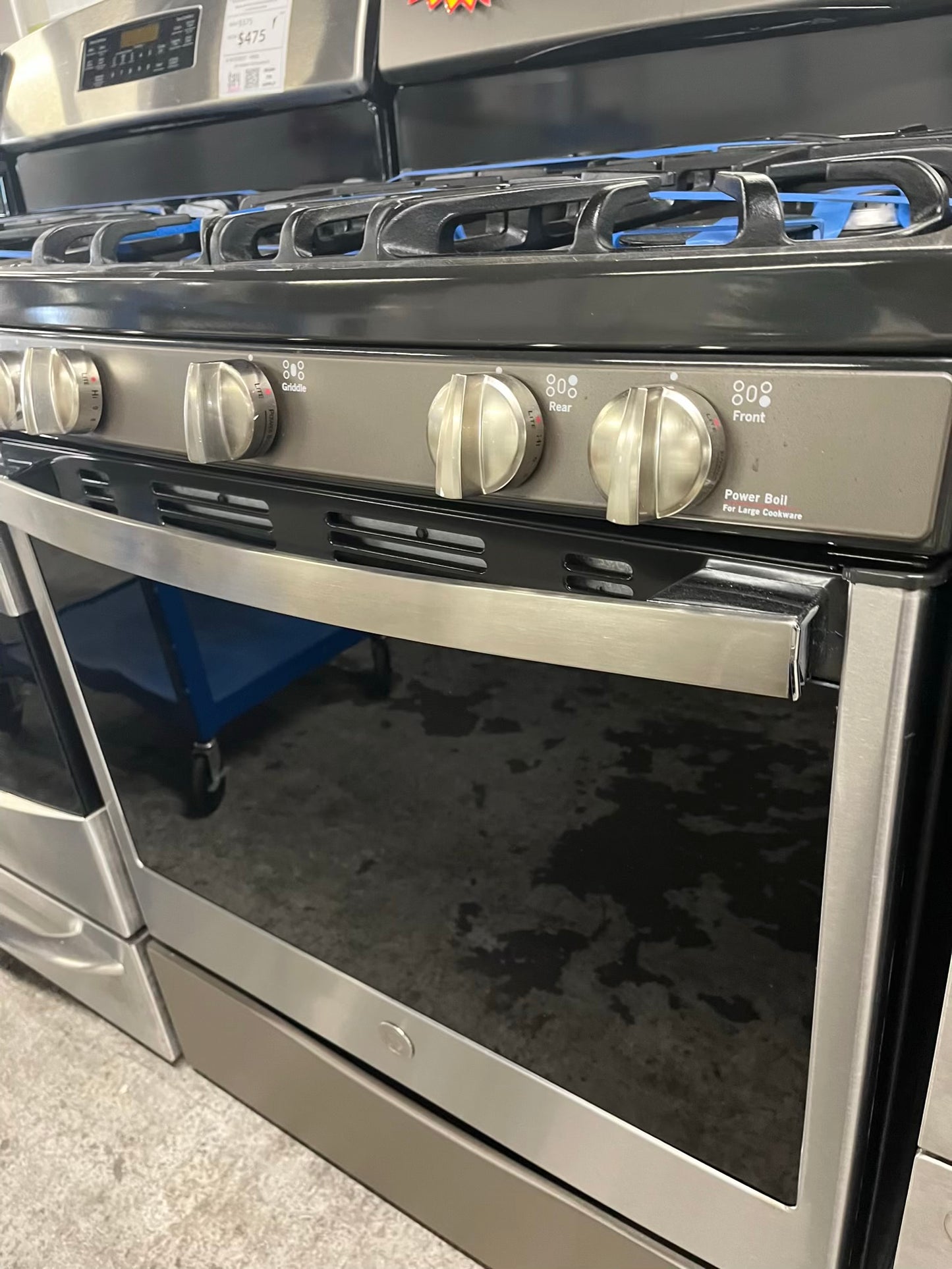 - GE Adora range 5 burner convection roast bake broil hi/lo steam clean slate used refurbished 30" #GR901KB