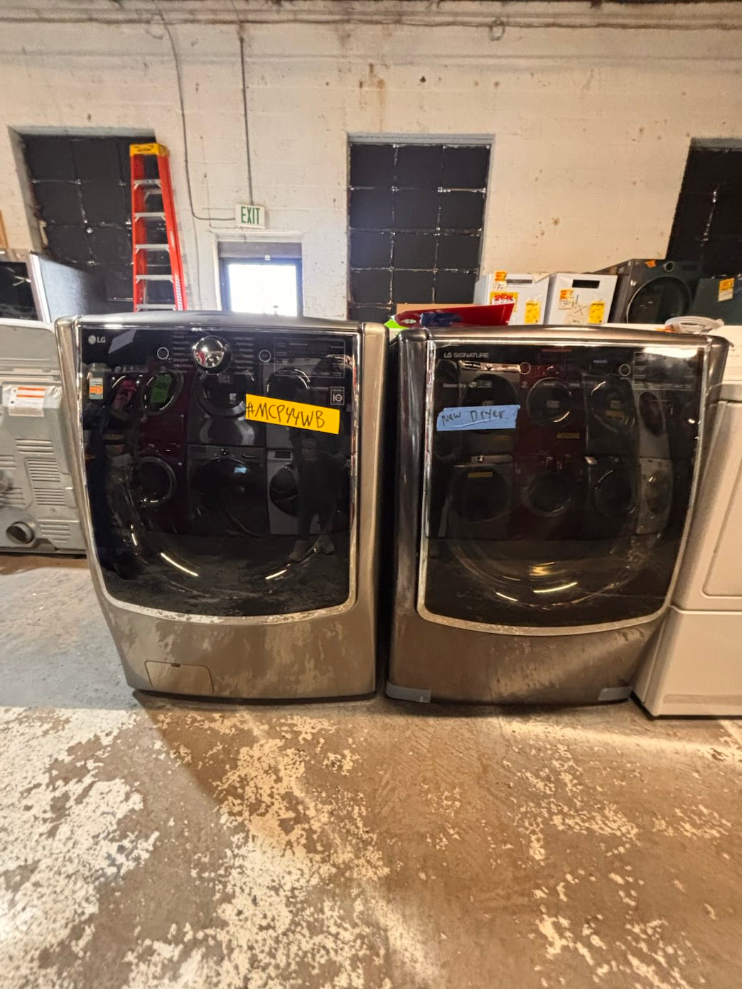 }} gray used washer & new open box dryer LG mega capacity gray front load stackable or side by side 29” wide , used-Refurbished #MCP21WB