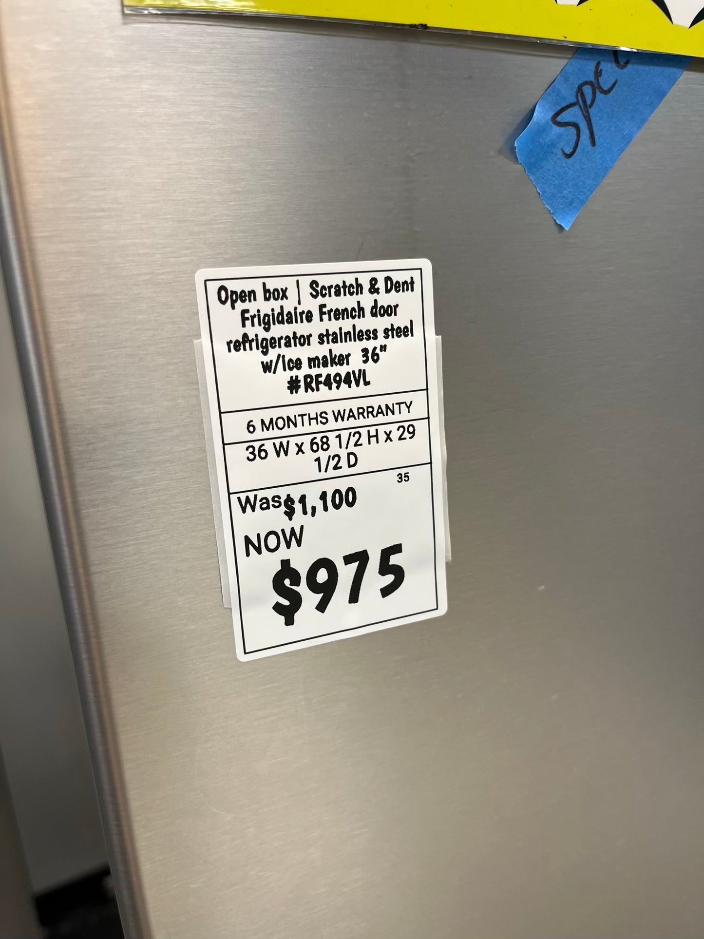 Open box | Scratch & Dent Frigidaire French door refrigerator stainless steel w/ice maker 36" #RF494VL