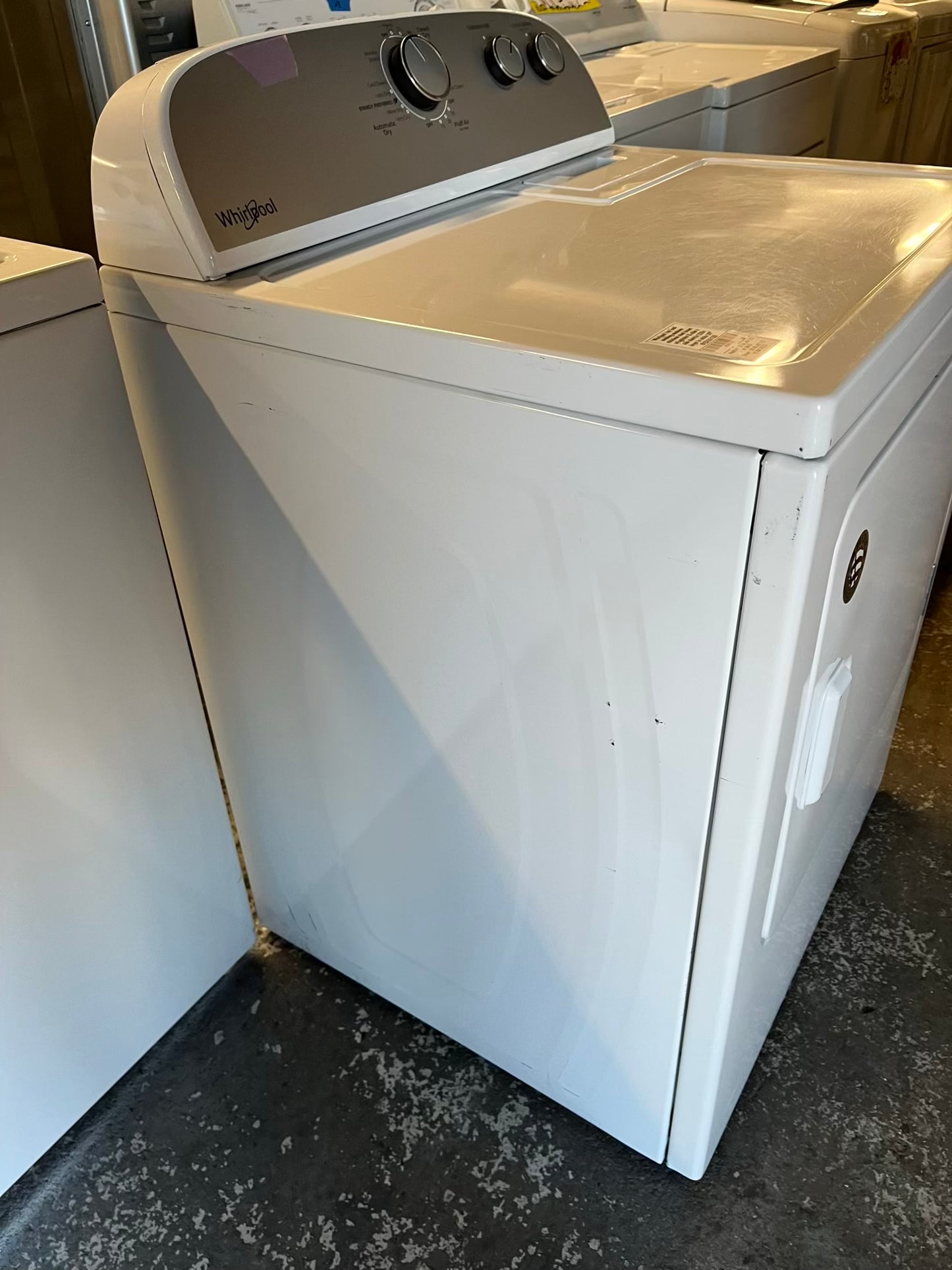 Whirlpool top load washing machine stainless steel drum w/agitator & side x side electric 220v dryer in white 29" #ED501UB