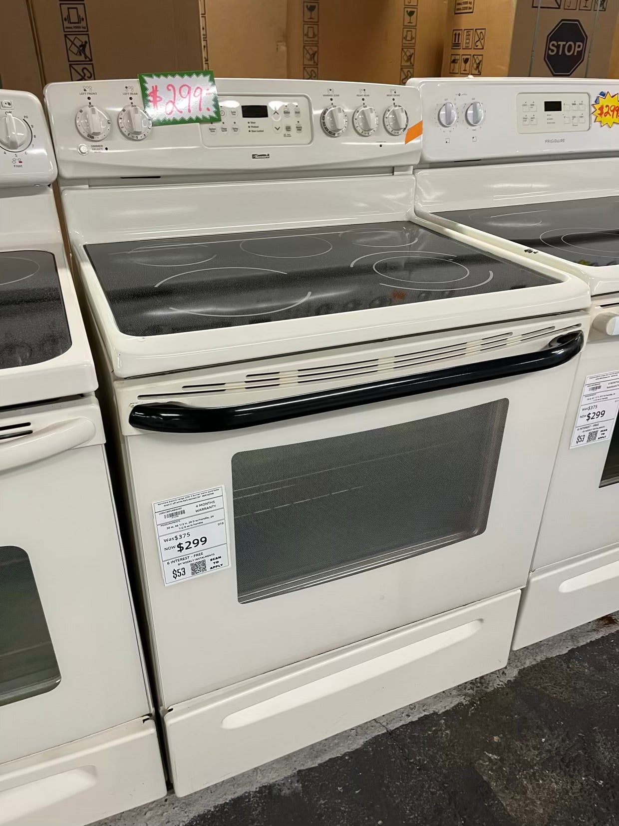 Kenmore electric range 220v 5 burner warm zone bake broil in off white Refurbished 30" #ER182WB