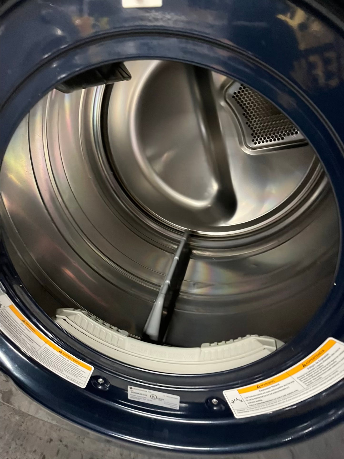 LG Dryer electric 220v in navy blue front load w/pedestal extra storage stainless steel drum large capacity 27" refurbished #ED345ZB