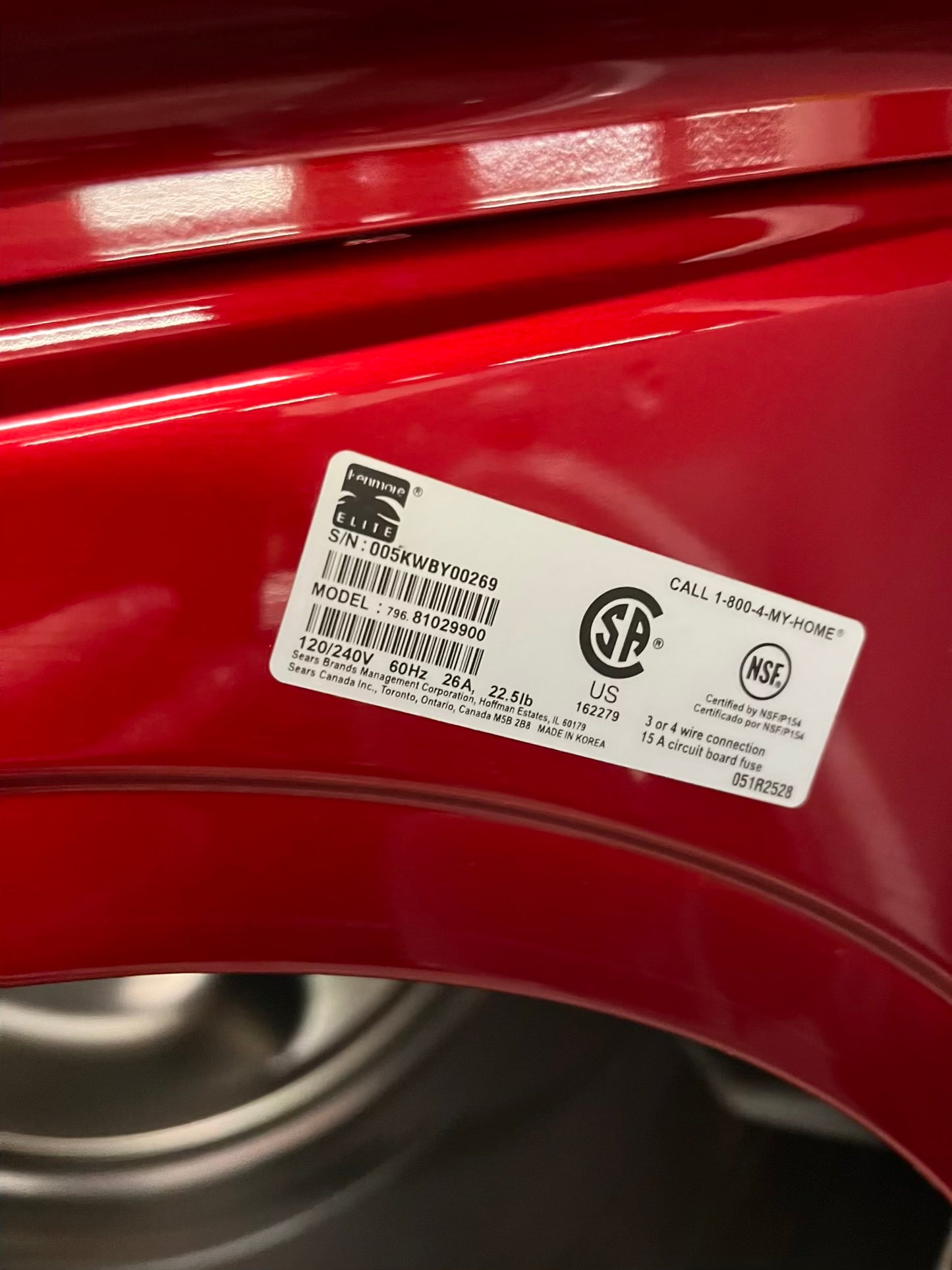 Kenmore Elite Dryer electric 220v in red front load w/pedestal extra storage stainless steel drum large capacity 27" refurbished #ED344QB
