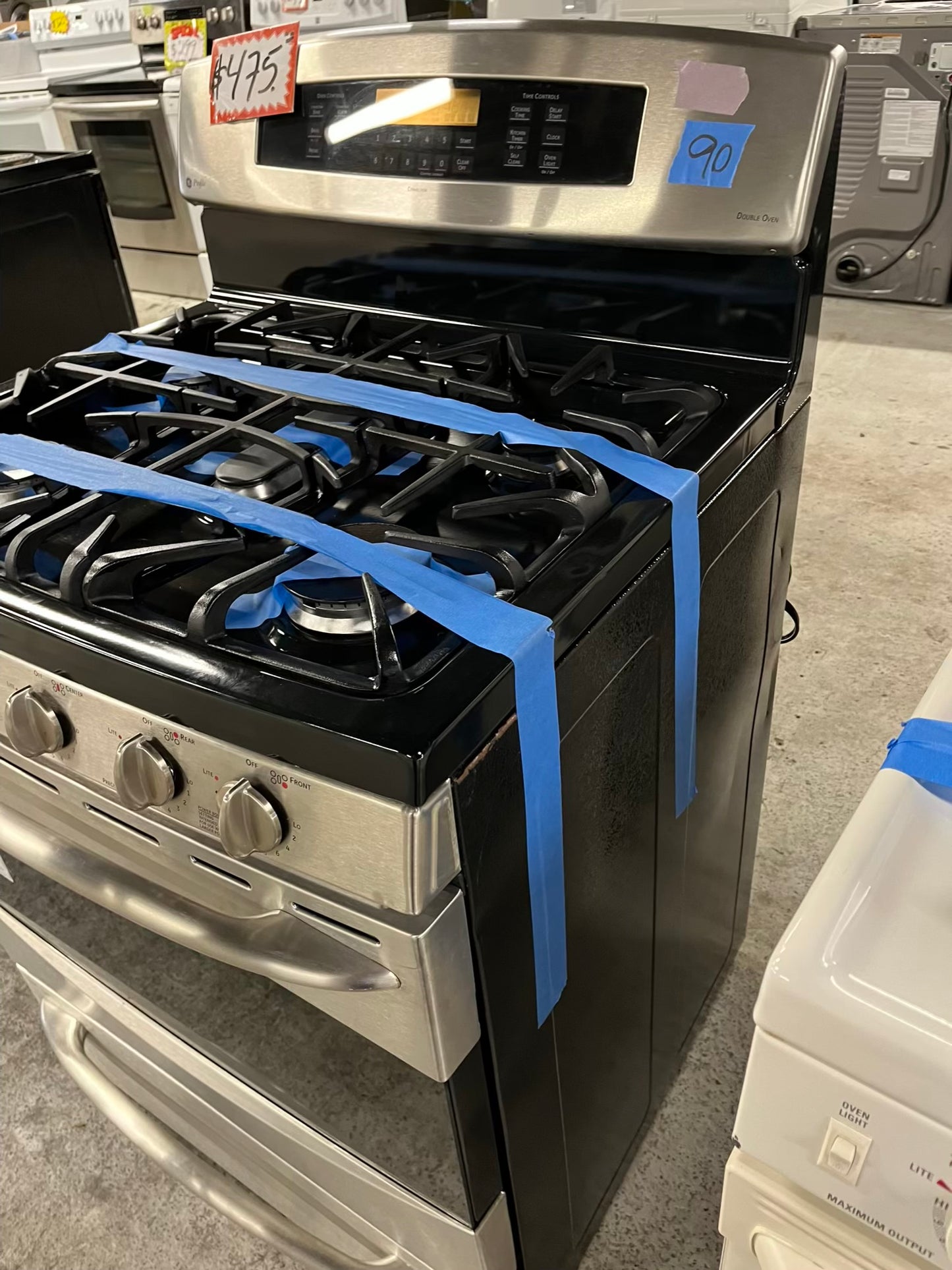 - Ge profile gas range 5 burner stainless steel self clean, convection bake,convection Roast, Bake broil 30" Refurbished #GR392QB