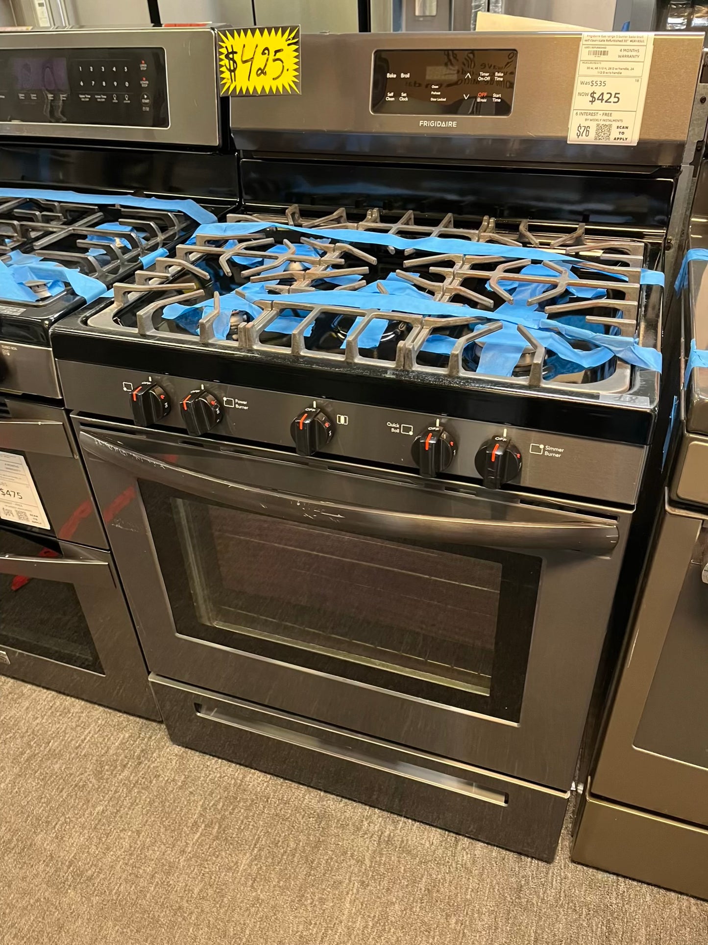 Frigidaire Gas range 5 burner bake broil self clean slate Refurbished 30" #GR294BL