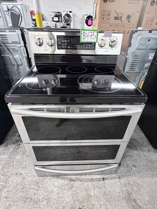 Samsung electric 220v glass top range 5 burner flex duo oven Refurbished convection bake Broil self clean stainless steel 30" #ER93267B