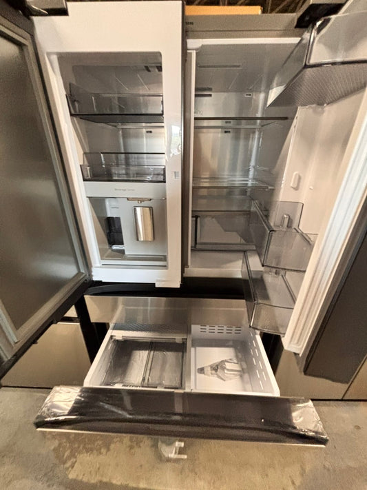 >new open box costumer return Samsung Bespoke 23 cu. ft. Counter Depth 4-Door French Door Refrigerator in Stainless Steel with Family Hub in Charcoal Glass #RFFH1D41B
