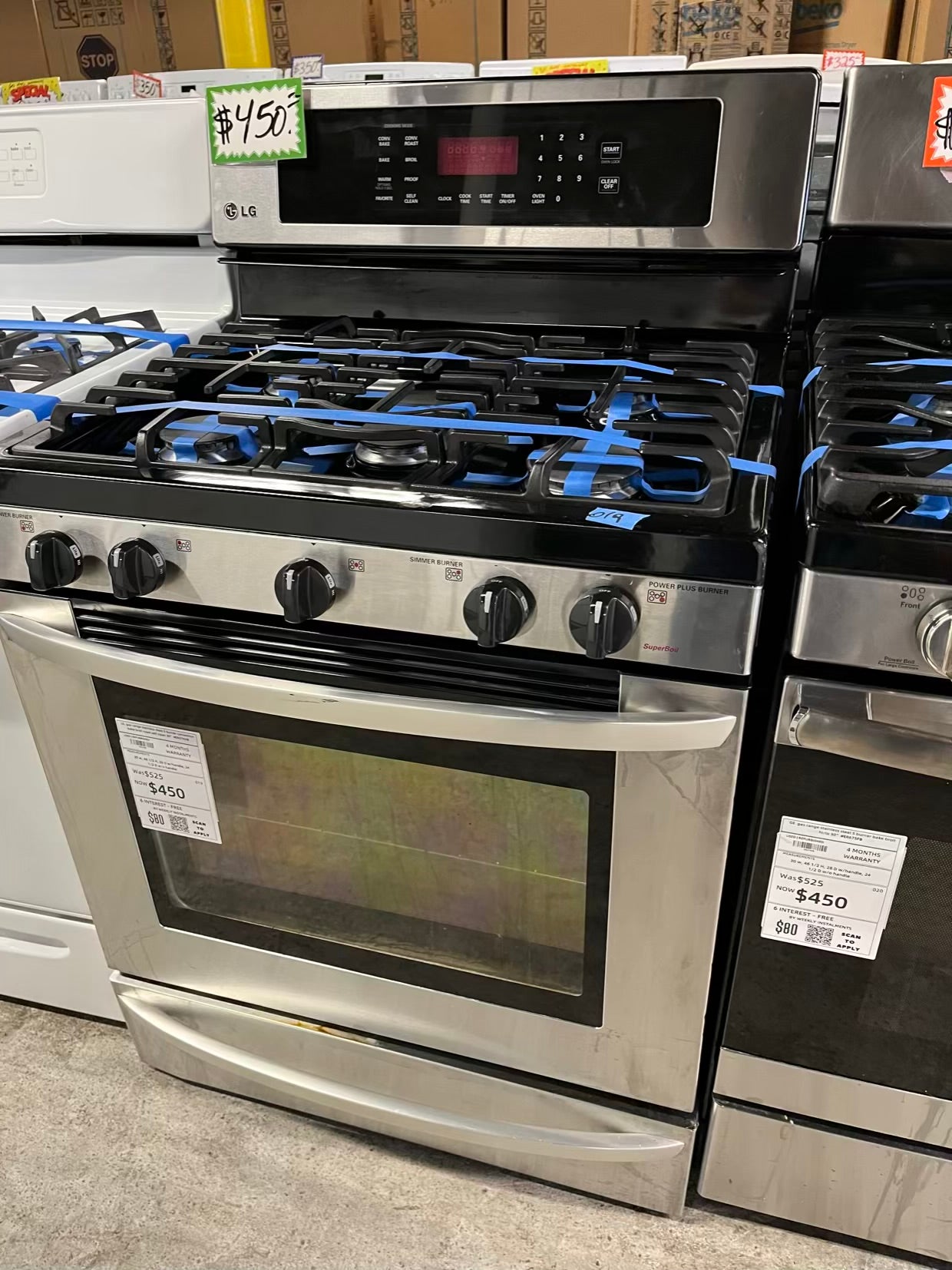 - LG gas range stainless steel 5 burner convection bake broil roast self clean 30" #ER674DB