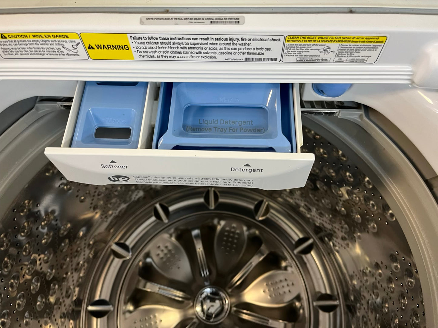 - LG washer & dryer set top load large capacity stainless steel drum in white 27" #ED483KB