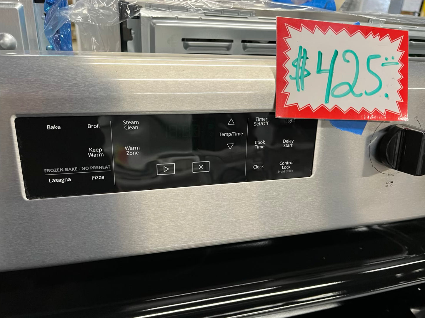 Whirlpool electric 220v range 5 burner warm zone bake broil steam clean stanless steel 30" #ER519JB-TR
