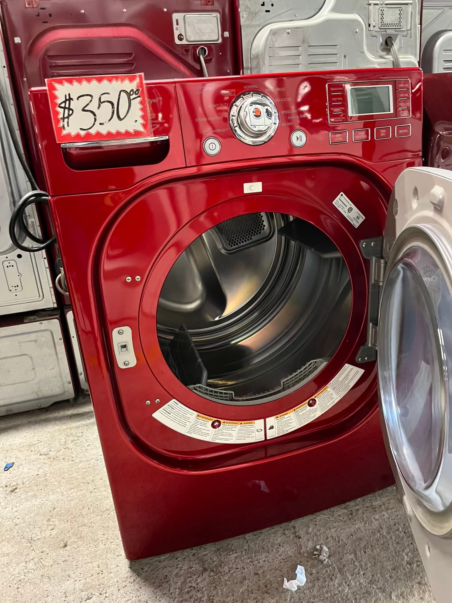 LG front load stackable electric 220v dryer in red steam dry in red 27" #ED405JB