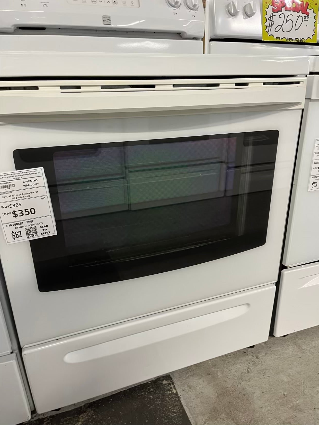 Kenmore electric range 220v 5 burner warm zone convection bake broil self clean in white Refurbished 30" #ER185LB