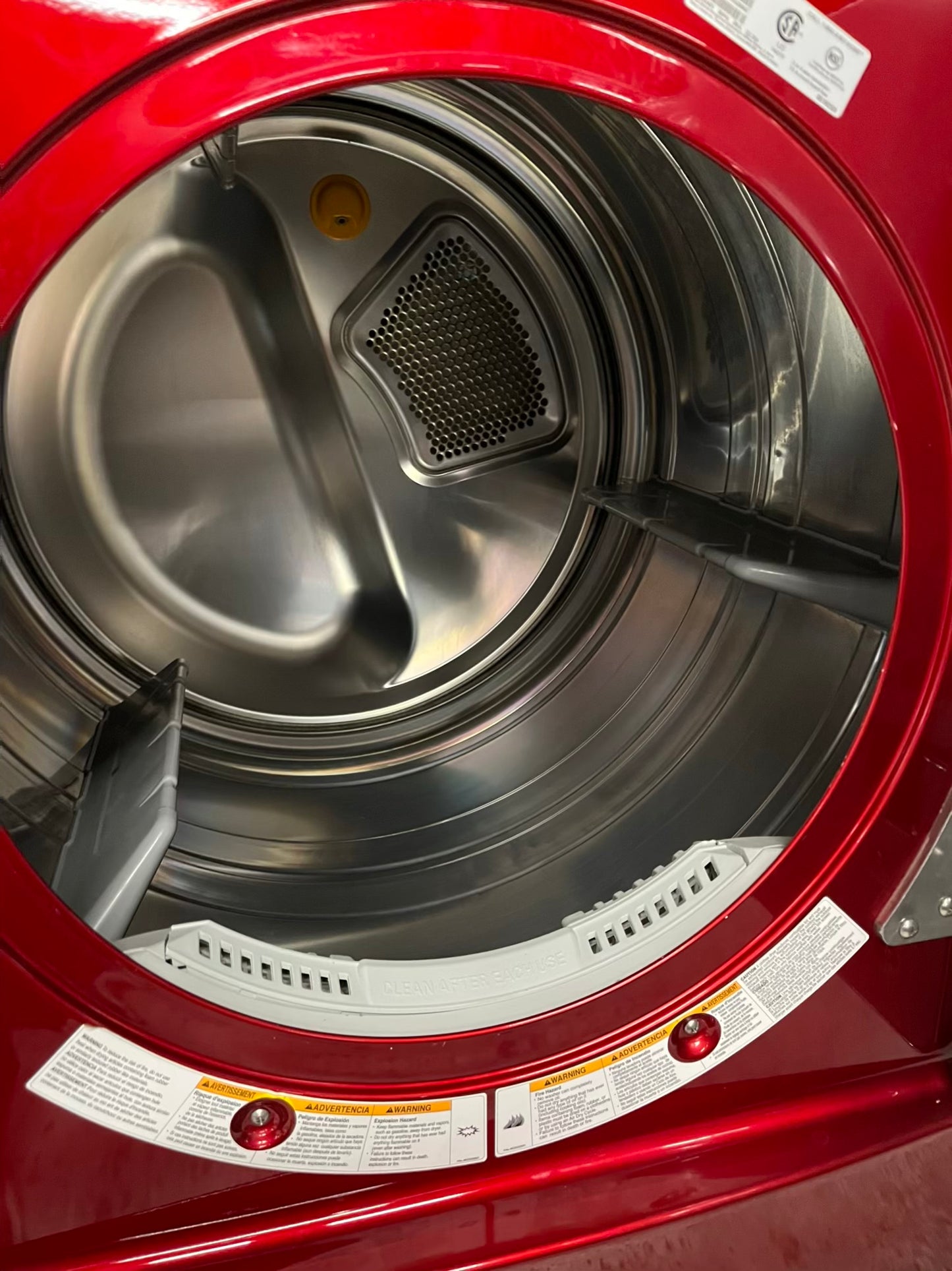 Kenmore Elite Dryer electric 220v in red front load w/pedestal extra storage stainless steel drum large capacity 27" refurbished #ED344QB