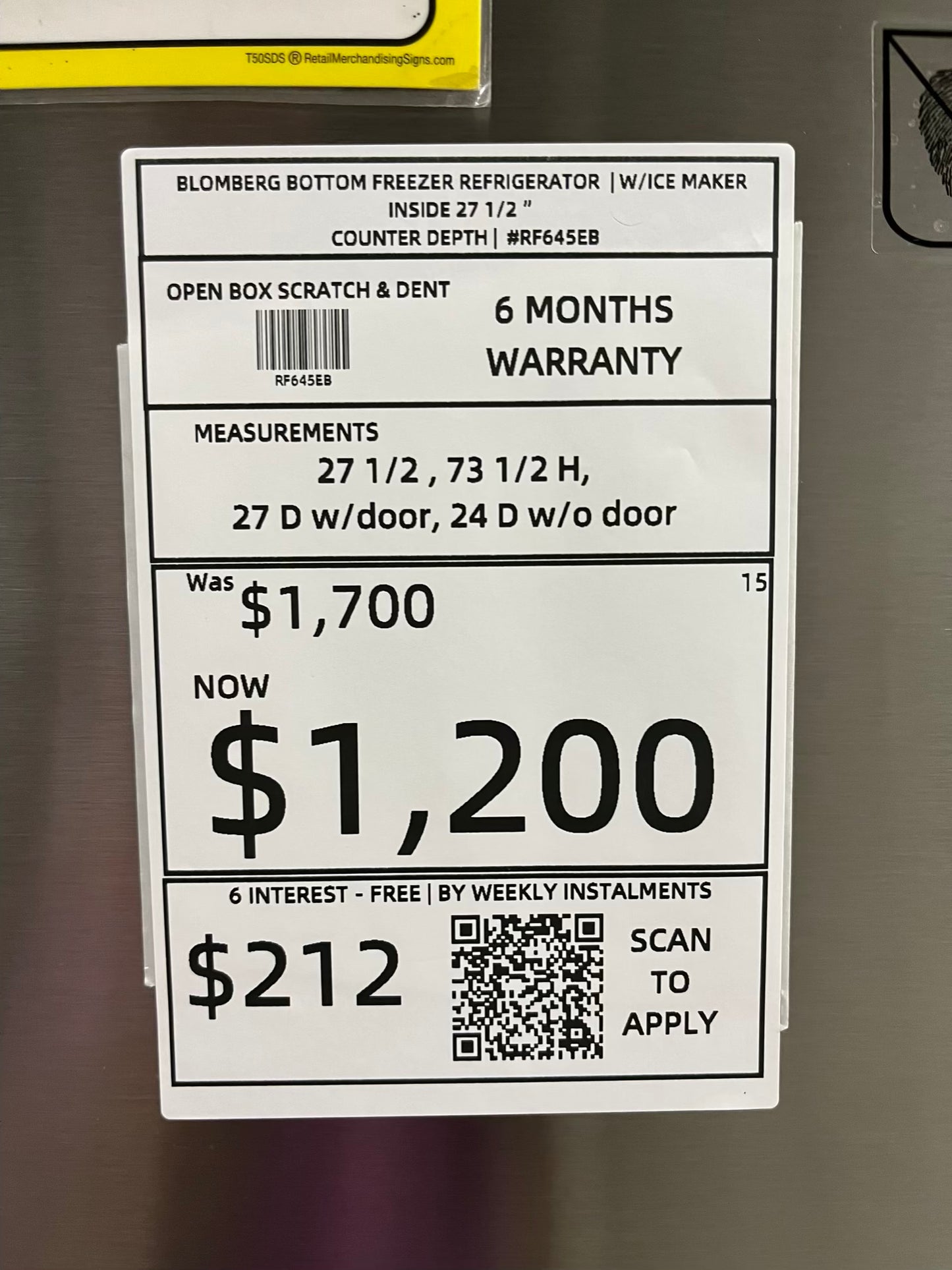 Open Box 📦 Bloomberg Bottom freezer Refrigerator stainless steel w/ice maker Item number #RF645EB 27 1/2” in