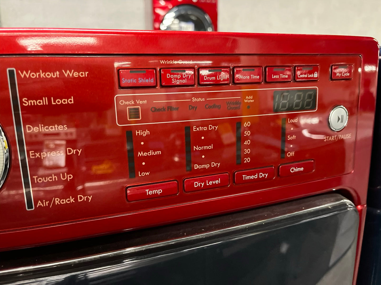 Kenmore Elite Dryer electric 220v in red front load w/pedestal extra storage stainless steel drum large capacity 27" refurbished #ED344QB